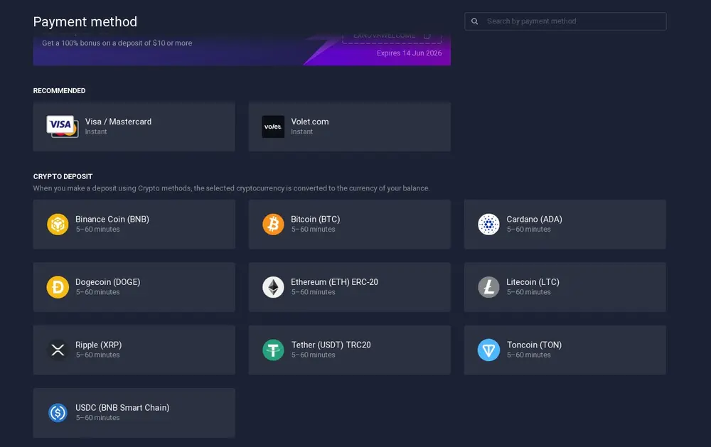 Exnova Deposit Options